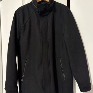 GUESS Men’s Black Wool Blend Stand Collar Coat - Quilted Lining - Size (L)